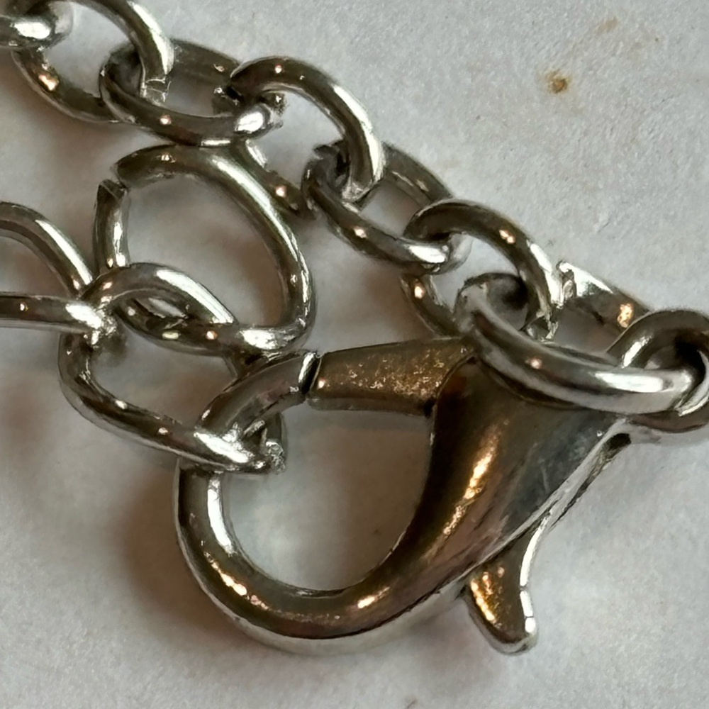 Large red pendant necklace/ silver tone chain/ measures 36 in length - Picture 8 of 14